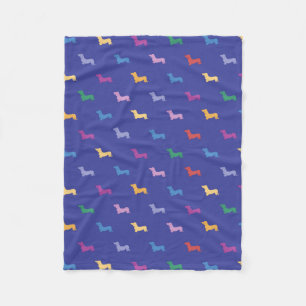 Farbenfrohes Dachshund-Muster Blau Fleecedecke