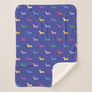 Farbenfrohes Dachshund-Muster Blau Sherpadecke