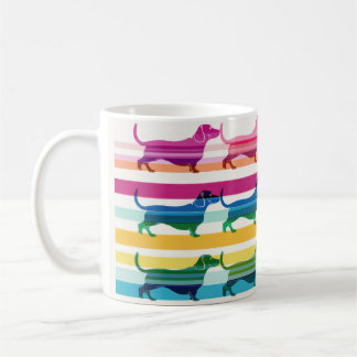 Farbenfrohes Dachshund-Muster Retro-Streifen Kaffeetasse
