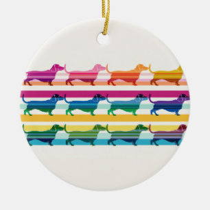 Farbenfrohes Dachshund-Muster Retro-Streifen Keramik Ornament