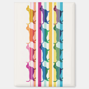Farbenfrohes Dachshund-Muster Retro-Streifen Magnet