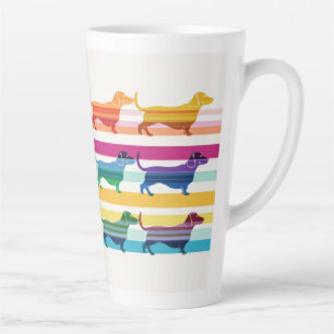 Farbenfrohes Dachshund-Muster Retro-Streifen Milchtasse