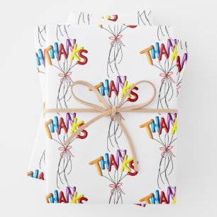 Farbenfrohes "Danke" buchstabiert mit Luftballons Geschenkpapier Set