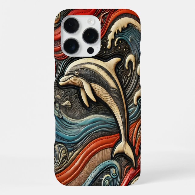Farbenfrohes Delfin-Relief-Design iPhone Hülle (Rückseite)