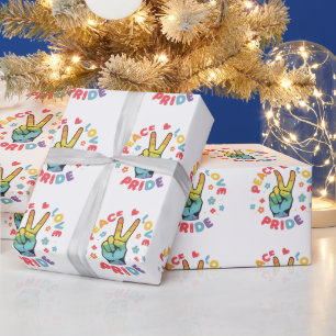 Farbenfrohes Design mit Frieden, Liebe und Stolz H Geschenkpapier