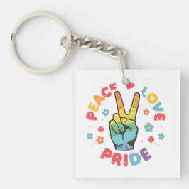 Farbenfrohes Design mit Frieden, Liebe und Stolz H Schlüsselanhänger