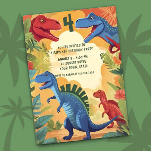 Farbenfrohes Dinosaurier-Dschungel-Abenteuer 4. Ge Einladung
