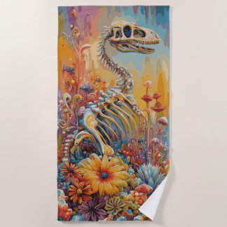 Farbenfrohes Dinosaurierskelett Florale Fantasy-De Strandtuch