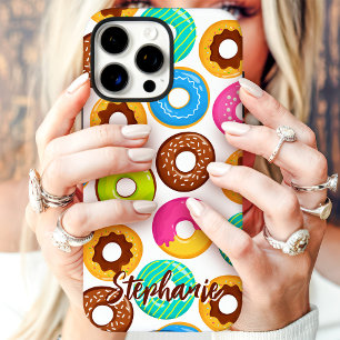 Farbenfrohes Donut-Muster mit individuellem Namen iPhone 16 Pro Max Hülle