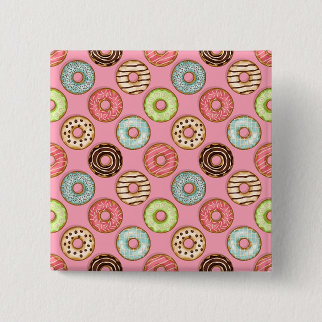 Farbenfrohes Donut-Muster Süße Hübsche Leckereien Button (Vorderseite)