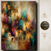Farbenfrohes Dorf-Decoupage Mittelmeer-Kunst