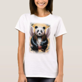 Farbenfrohes Engel-Panda-Design auf schwarzem T-Shirt