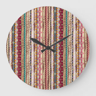 Farbenfrohes ethnisches Boho-Stammesmuster Große Wanduhr
