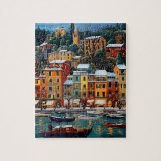 Farbenfrohes europäisches Dorfpuzzle – Winterurlau Puzzle