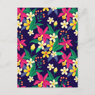 Farbenfrohes exotisches Blumen-Blatt-Muster-23021 Postkarte