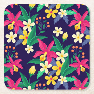Farbenfrohes exotisches Blumen-Blatt-Muster-23021 Rechteckiger Pappuntersetzer