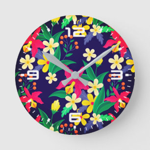 Farbenfrohes exotisches Blumen-Blatt-Muster-23021 Runde Wanduhr
