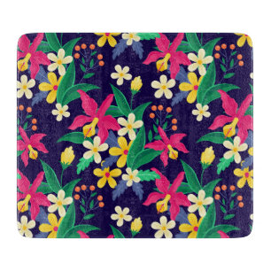 Farbenfrohes exotisches Blumen-Blatt-Muster-23021 Schneidebrett