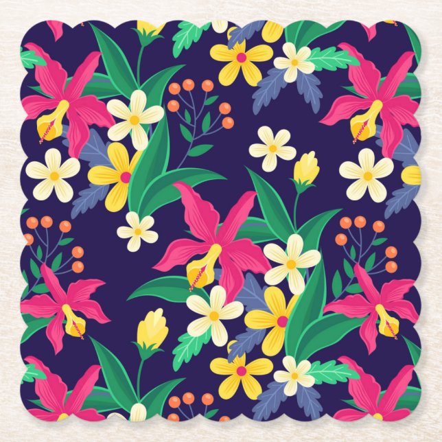 Farbenfrohes exotisches Blumen-Blatt-Muster-23021 Untersetzer (Vorderseite)