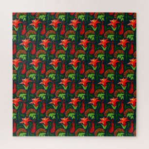 Farbenfrohes exotisches Blumen-Blatt-Muster Puzzle