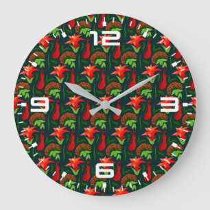 Farbenfrohes exotisches Blumenblätter-Muster-23187 Große Wanduhr