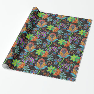 Farbenfrohes exotisches Blumendesign Glasperlen Op Geschenkpapier