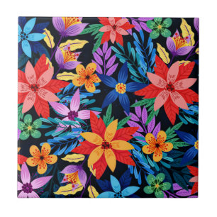 Farbenfrohes exotisches Blumenmuster-68578 Fliese