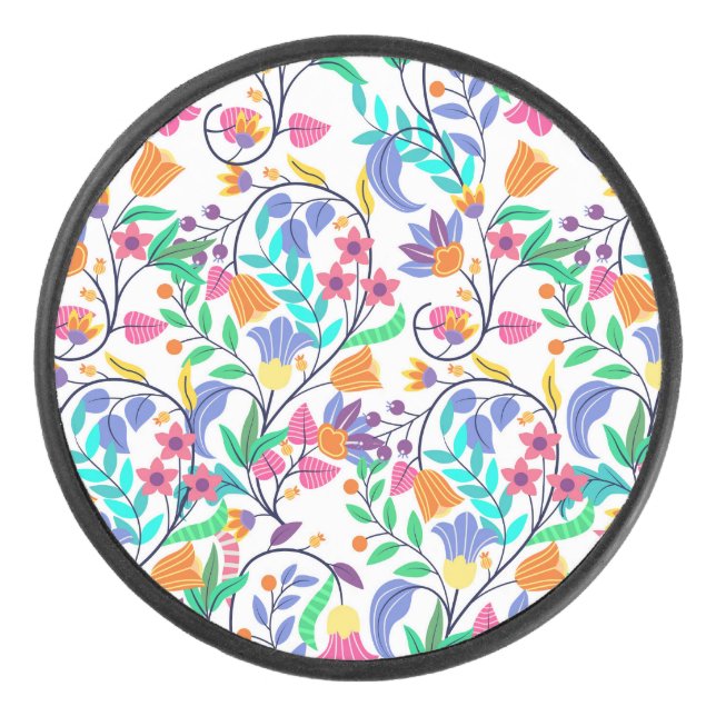 Farbenfrohes exotisches Blumenmuster Eishockey Puck (Vorderseite)