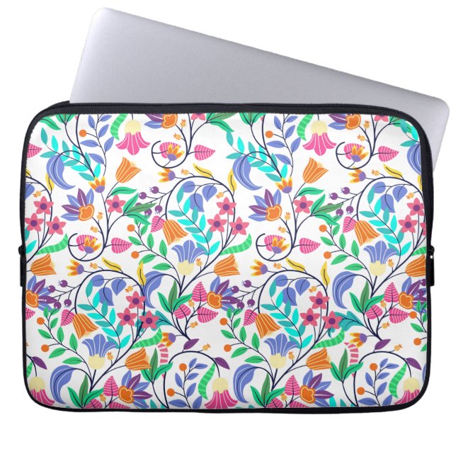 Farbenfrohes exotisches Blumenmuster Laptopschutzhülle (Vorderseite)