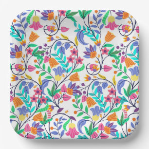 Farbenfrohes exotisches Blumenmuster Pappteller