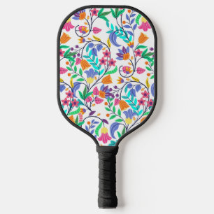 Farbenfrohes exotisches Blumenmuster Pickleball Schläger