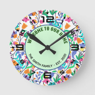 Farbenfrohes exotisches Blumenmuster Runde Wanduhr