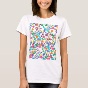 Farbenfrohes exotisches Blumenmuster T-Shirt