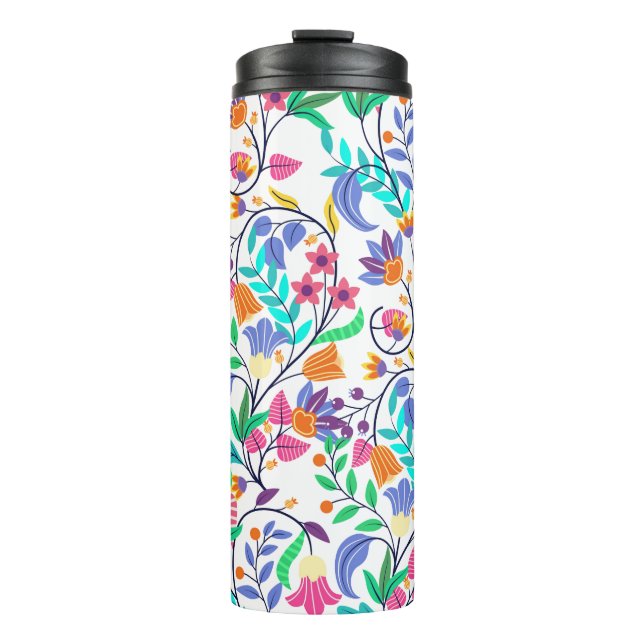 Farbenfrohes exotisches Blumenmuster Thermosbecher (Vorderseite)