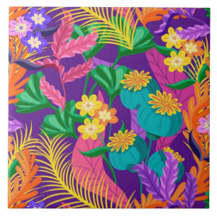 Farbenfrohes exotisches Blumenmusterdesign Fliese