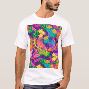 Farbenfrohes exotisches Blumenmusterdesign T-Shirt