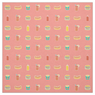 Farbenfrohes Fast Food Burger Hot Dog Limonade Mus Stoff