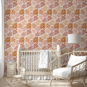 Farbenfrohes Fettes Blumen Retro-Muster Tapete