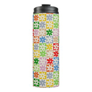 Farbenfrohes, fettes kariertes Blumen-Y2K-Muster Thermosbecher