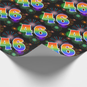 Farbenfrohes Feuerwerk + Regenbogenmuster "46" Ere Geschenkpapier