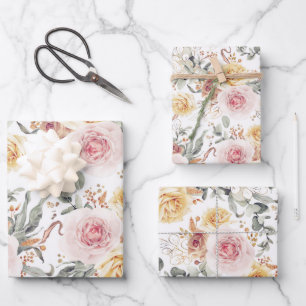 Farbenfrohes florales botanisches Wasserfarbmuster Geschenkpapier Set