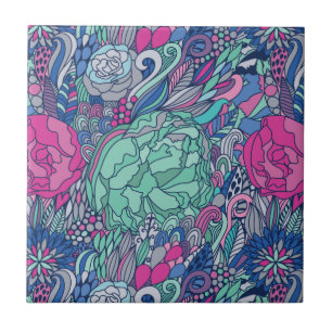 Farbenfrohes florales Doodle-Muster Fliese