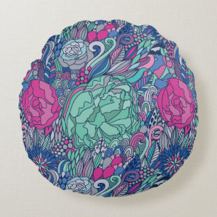 Farbenfrohes florales Doodle-Muster Rundes Kissen