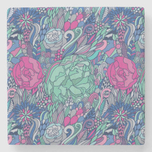 Farbenfrohes florales Doodle-Muster Steinuntersetzer