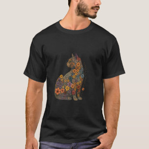 Farbenfrohes florales Katzen-Botanik-Art-Design T-Shirt