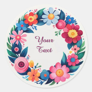Farbenfrohes florales Kranzdesign Runder Aufkleber