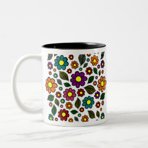 Farbenfrohes florales Naturmuster Zweifarbige Tasse