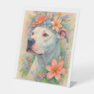 Farbenfrohes florales Pit Bull-Porträt All-Over-Dr Sockelschild