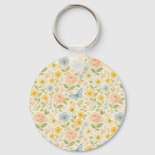 Farbenfrohes florales Vintage-Muster mit Schmetter Schlüsselanhänger