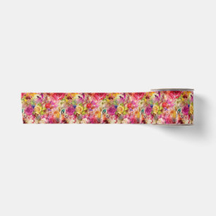 Farbenfrohes florales Wasserfarben-Rosengartenmust Satinband